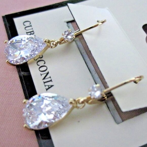 NAPIER Glamorous Gold Round & Teardrop Clear CZ Stone Drop Earrings**NEW! - Picture 2 of 4